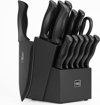 Knife Set 15 Pcs Kitchen Knife Set with Block Self Sharpening