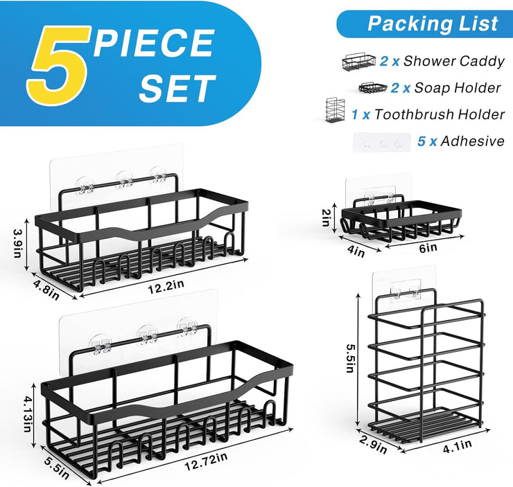 Adhesive Shower Caddy 5 Pack Rustproof Stainless Steel Bath